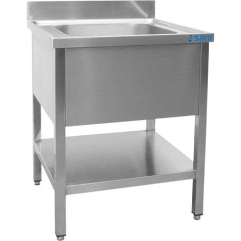 Évier Inox - 700x700x850mm - 1 Bac Central - Sans Étagère - Dosseret - Saro