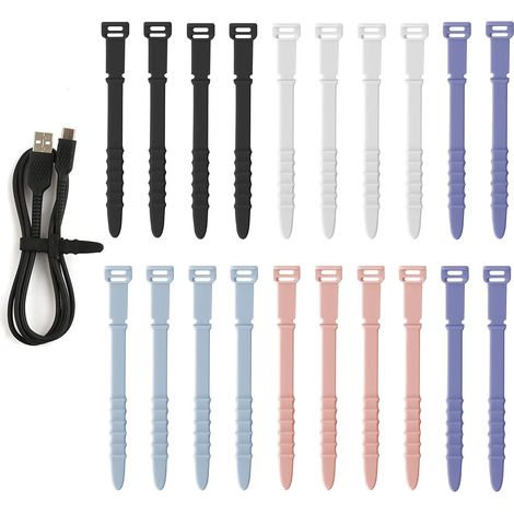 20 Pièces Attaches de Câble en Silicone, Attaches Zippées Réutilisables Élastique en Silicone Attaches pour Attaches Gestion Câbles pour Fil Casque Fournitures Bureau Domicile (5 Couleurs) (1/5)