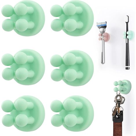 Juego de 6 soportes autoadhesivos de silicona multifuncionales, impermeables, para cepillos de dientes y maquinillas de afeitar, montaje en pared y cristal, para baño, cocina, salón y oficina (Verde) (1/5)