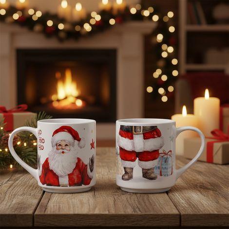 Tazza in porcellana con immagini natalizie con capienza da 265 ml, set da 2 pezzi -Babbo Natale (1/5)