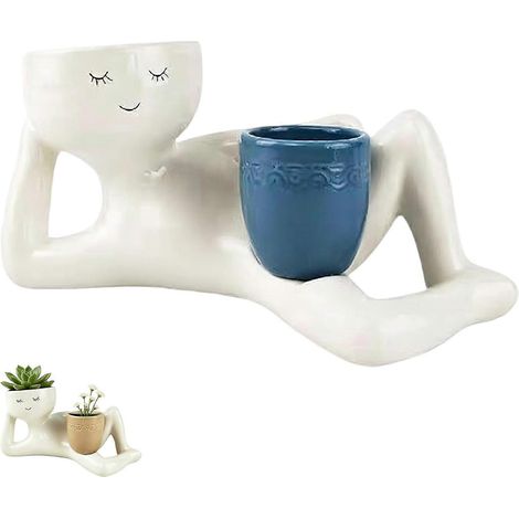 Jardinière Goofy et Lazy Guy en résine pot de fleurs double compartiment pot de fleurs amusant bleu (1/5)