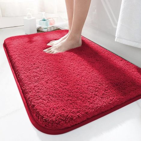 Alfombrilla de baño de 40 x 60 cm, antideslizante, suave, absorbente, de microfibra, lavable a máquina, para bañera, ducha y aseo, color rojo (1/5)