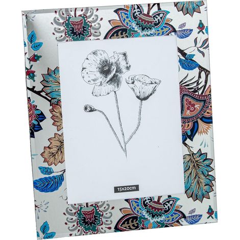 Cadre photo pour photo de 15 x 20 cm en verre avec feuilles bleues et marron 23 x 1 x 28 cm (1/2)