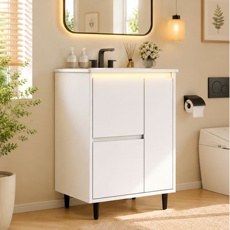 Badezimmermöbel mit Waschbecken 61 x 46,5 x 87 cm weiß OKMYHOME (1/5)