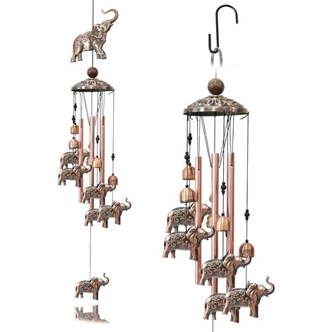 Carillon à Vent Extérieur Koshi Métal, Éléphant, Décoratif Jardin, Cadeau Maman, Sorcière