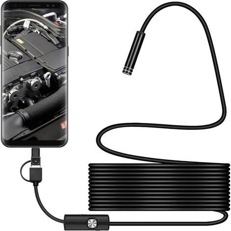3-in-1 USB-C Ultradünne 5,5-mm-Endoskop-Inspektionskamera, kompatibel mit Windows/Android/Mac/PC, Inspektionskamera mit 6 LEDs, IP67 wasserdicht und 1 m Kabel (1/3)