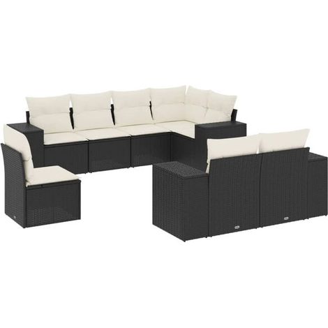 Ensemble de Meubles de Jardin en Rotin 8 Pièces avec Coussins Noirs (1/5)