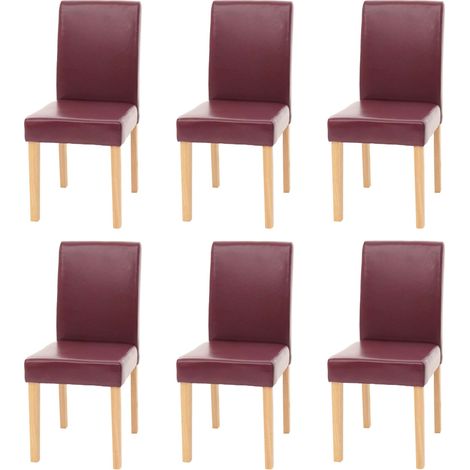 Set 6x sedie Littau ecopelle soggiorno cucina sala da pranzo 56x43x90cm rosso piedi chiari