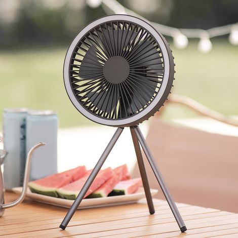 Wiederaufladbarer Campingventilator mit 10.000 mAh Kapazität, LED-Licht, Stativ und Haken, tragbarer Outdoor-Ventilator (1/5)