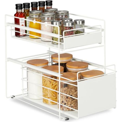 Organisateur d'armoire coulissant, 2 paniers, étagère de rangement pour placard, cuisine et salle de bain, blanc, dimensions 39,5 x 25 x 40,5 cm (H/L) (1/4)