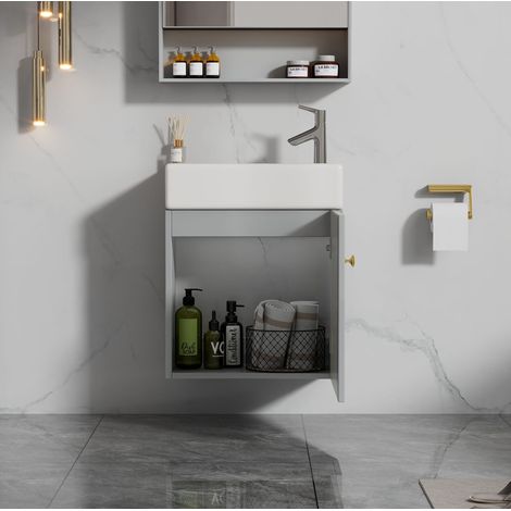 Mueble de baño con lavabo 46 cm suspendido gris y blanco HAVRYA (1/5)