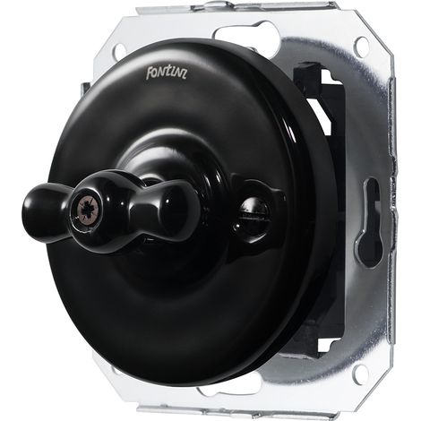 Interrupteur va et vient en porcelaine noire – 10A 250V – Appareillage encastrable avec visserie – Accepté pour câbles 1.5 à 2.5mm² – Fontini (1/3)