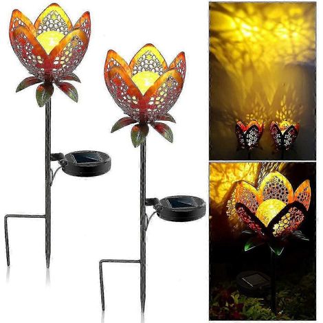 Lot de 2 lampes solaires décoratives en métal pour fleurs, avec piquet et LED ( ) (1/5)