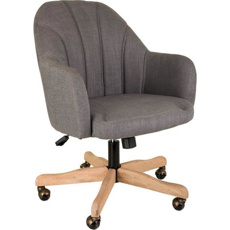 Chaise de bureau grise en bois et tissu avec roulettes - gris chiné et bois naturel (1/5)