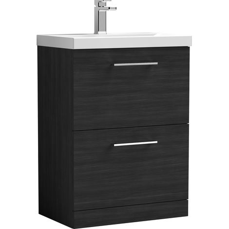 Nuie Arno Floor Standing 2-Drawer Vanity Unit with Basin-1 600mm Wide - Black Woodgrain (1/5)