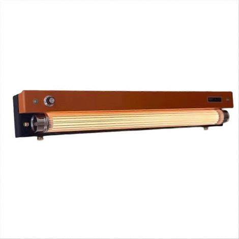 Applique murale LED design avec variateur, en métal orange et noir, tube en acrylique transparent, idéale pour chambre ou salon. (1/5)