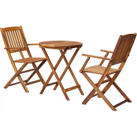Table ronde et 2 chaises de jardin acacia clair Polina (1/5)