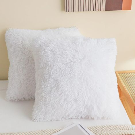 Lot de 2 Housse de coussin,housse de coussins de canapé, coussin décoratif housse moelleux doux, carré housse coussin canapé pour salon canapé chambre voiture,40 x 40 cm (blanc) (1/5)