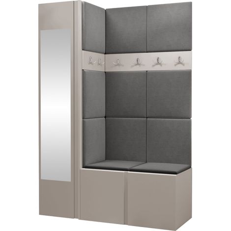 Conjunto para recibidor Hartford 277, Cachemira, 186x124x46cm, Espejo, Aglomerado laminado, Tapiz, Colocada, Montada en la pared