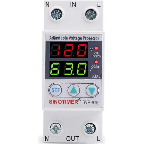 110VAC 120VAC 63A Over/Under Voltage Protection Device Voltage Current Protector 2 Red LED Displays (1/4)