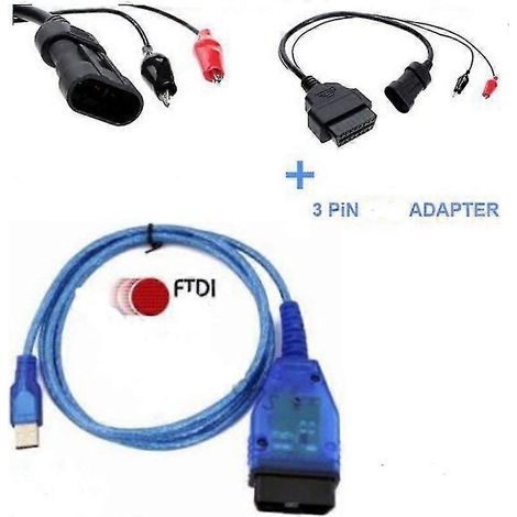 KKL V409 USB + outil de diagnostic ECU Fiat + adaptateur OBD 3 broches Fiat Alfa Lancia vers 16 broches