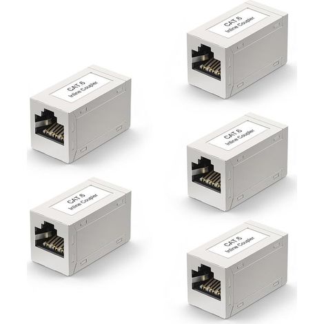 VCE Coupleur RJ45 Cat6 Lot de 5 Adaptateur Ethernet Réseau à Femelle Blindé pour Rallonge Câble Ethernet CAT6 CAT5 CAT5E, Switch / TV / PS4 / ADSL / Modem / TV Box / Router / PC (1/5)