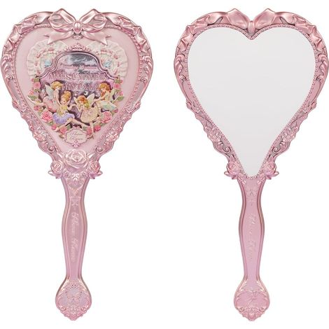 Miroir à Main Vintage Coeur, Longue Poignée, Joli Design, Cadeau pour Filles et Femmes, Rose Laiteux (1/5)