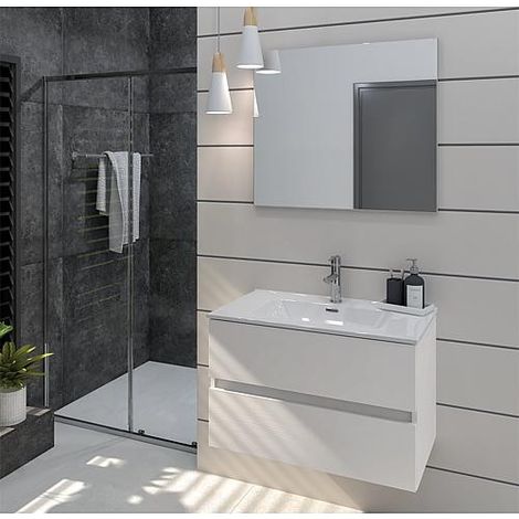 Kits de meubles de salle de bain Kora 2 tiroirs blanc frêne largeur 805 mm (1/5)