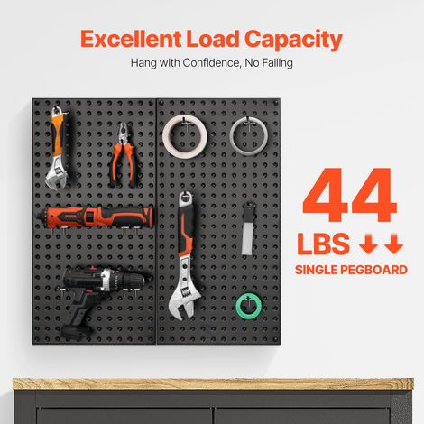 Panneau Perforé Mural 609,6x304,8 mm Organiseur Garage en Métal Robuste avec 2 Panneaux Perforés, Accessoires, Kit Rangement d'Outils pour Salle d'Artisanat, Maison, Entrepôt, Magasin, Noir (1/5)