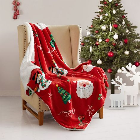Couverture Sherpa de Noël 130 x 160 cm, couverture polaire confortable super douce avec imprimés sur le thème des vacances, décoration d'intérieur chaude et confortable pour literie d'hiver, canapé/ca (1/5)
