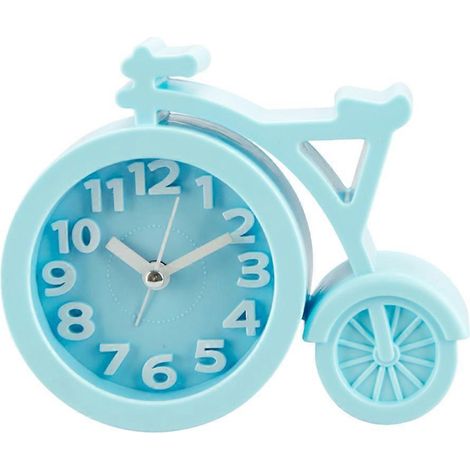 Mini réveil silencieux portable, réveil vélo, à piles, table de chevet décorative, cadeau bleu (1/5)