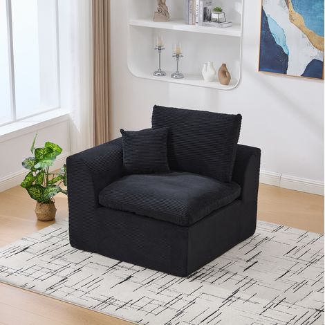 Divano poltrona 101x102.5x84 cm nero in velluto a coste con cuscini inclusi (1/5)
