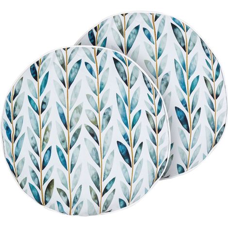Lot de 2 Coussins d'Extérieur Blanc et Vert à Motif de Feuilles 40 x 40 cm Loano