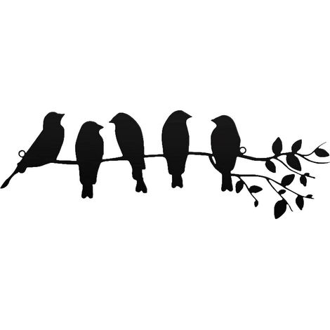 Oiseaux en métal sur une branche 40 x 14 cm, décoration murale moderne, silhouette en métal. (1/5)