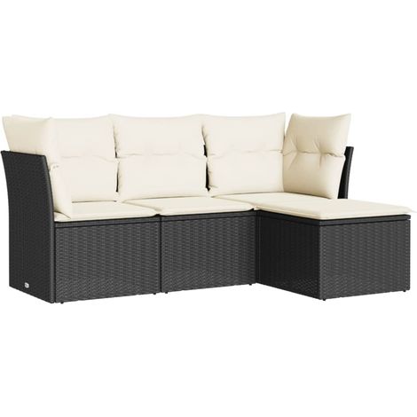 Maison Exclusive - Set Divani da Giardino 4 pz con Cuscini Nero in Polyrattan (1/3)