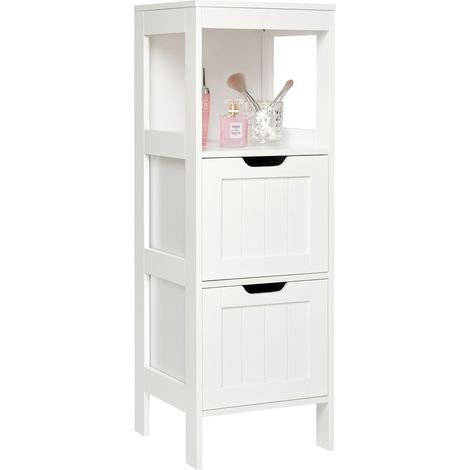 Mondeer – Meuble de rangement salle de bain 2 tiroirs réglables – MDF écologique imperméable – Design ajouré moderne – Dimensions 30x30x89 cm