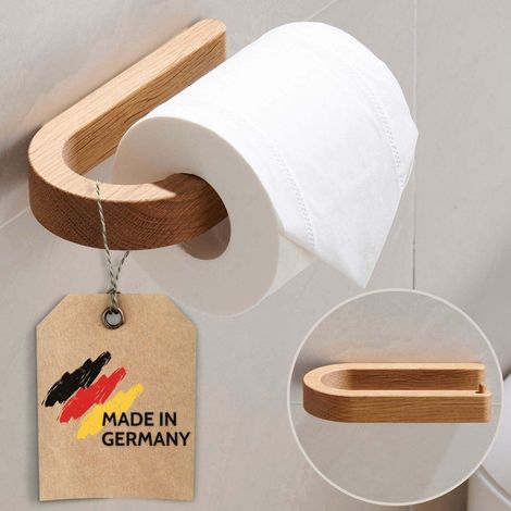 Porte-Papier Toilette Bois Porte-Rouleau sans perçage Porte-Rouleau Salle de Bain sans perçage Support Papier Toilette WC Papier Rouleau Holder chêne (1/5)