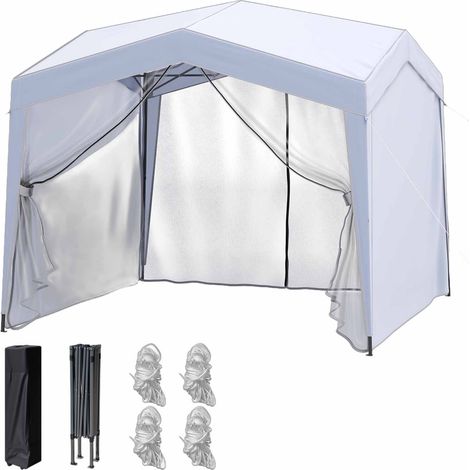 Tonnelle de Jardin Pliable Pop-up 3 x 3m avec 4 Parois Latérales, Tente Réception avec Filet en Maille Sac à roulettes 8 Piquets 4 Cordes à Vent,Blanc (1/5)