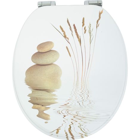 Abattant de toilettes Homseat en MDF avec fermeture amortie, motif Zen Stones, blanc (1/5)