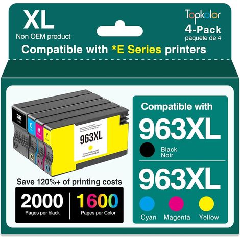 963XL Remanufacturé Cartouches d'encre pour HP 963XL 963 XL pour HP OfficeJet Pro 9010 9010e 9012 9012e 9014 9014e 9015 9015e 9016 9016e 9018 9019 9020 9022e 9025 9025e (4 pièces)