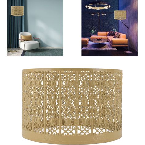 Abat-jour creux en métal, sculpté, pour lustre de plafond, compatible avec les douilles E27/E14, jaune. (1/5)