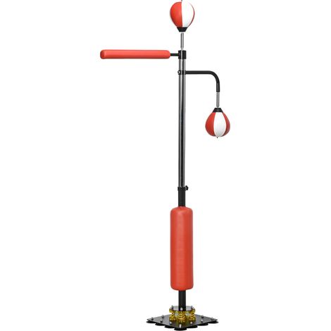 Support de boxe, deux balles de frappe, barre de frappe rotative, coussins de frappe, hauteur réglable, acier, 107 x 36 x 140-205 cm (1/5)