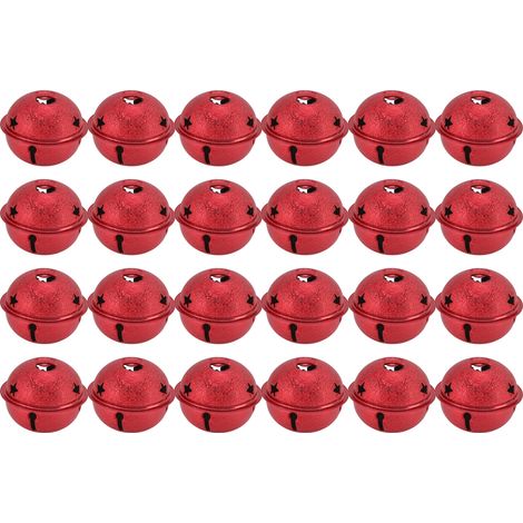 24 Cloches de Noël 40mm en Fer Peint, Étoiles à 5 Branches Creuses, Décoration DIY pour Sapin de Noël Rouge Givré (1/5)