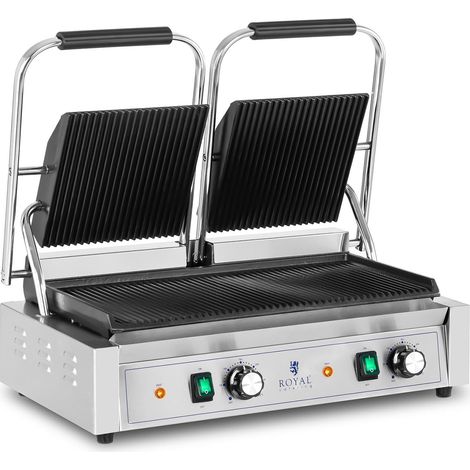 Machine à panini grill double 3 600 watts rainurée appareil de cuisson professionnel acier inoxydable