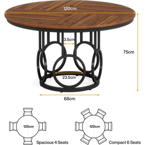 Mesa de comedor redonda 120x120x75 cm de MDF y metal, negra y marrón - MEUBLIV (1/5)