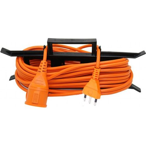 Cable alargador unidireccional V-TAC con toma Schuko y enchufe 2P+T de 16 A, cable naranja de 30 m con marco portacables