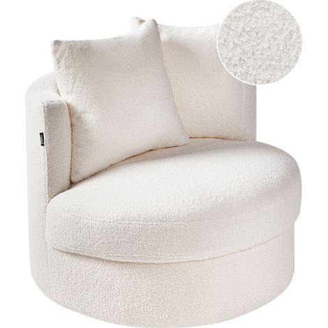 Fauteuil Moderne et Glam en Bouclé Pivotant Base en Fer Blanc Dalby
