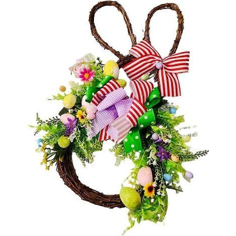 45 cm (18 Zoll) großer Osterhasenkranz für Haustür oder Balkon. Dekoratives Accessoire. (1/4)