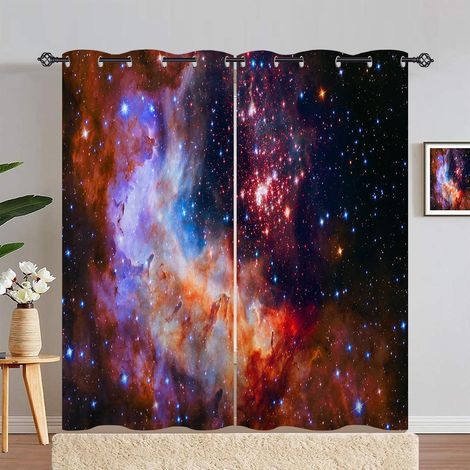Rideau Occultant Brun Noir Galaxie Tenture Opaque à Oeillets Draperies Intérieurs Rideau Thermique Isolant pour Maison Chambre Salon Fenetre 2 Pièces L 140 x H 280 cm - 140L X 280H cm (2 Panneaux) (1/5)