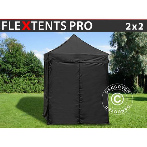 Faltzelt FleXtents PRO 2x2m Schwarz, mit 4 Seitenwänden
